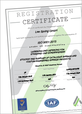 Certificado ISO de Lee Spring Unión Europea 